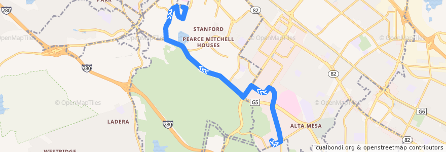 Mapa del recorrido Marguerite 1050 Arastradero: 1050 Arastradero Road => Li Ka Shing Center de la línea  en Santa Clara County.