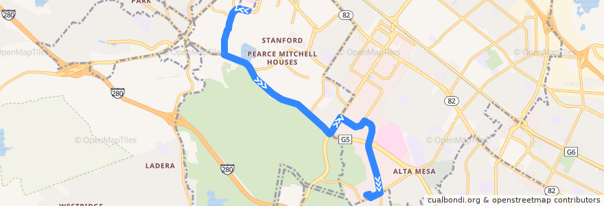 Mapa del recorrido Marguerite 1050 Arastradero: Li Ka Shing Center => 1050 Arastradero Road de la línea  en Santa Clara County.