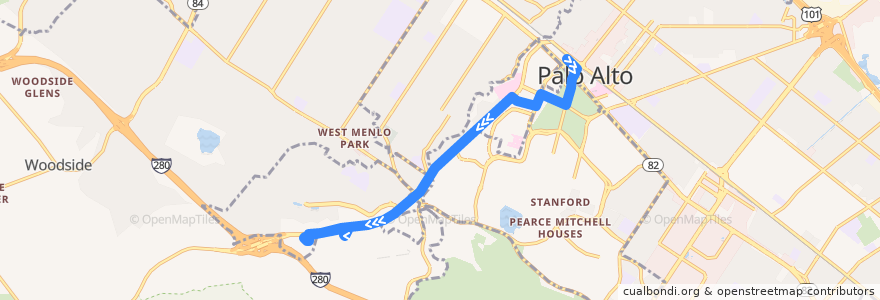 Mapa del recorrido Marguerite S: Palo Alto Transit Center => SLAC (mornings) de la línea  en California.