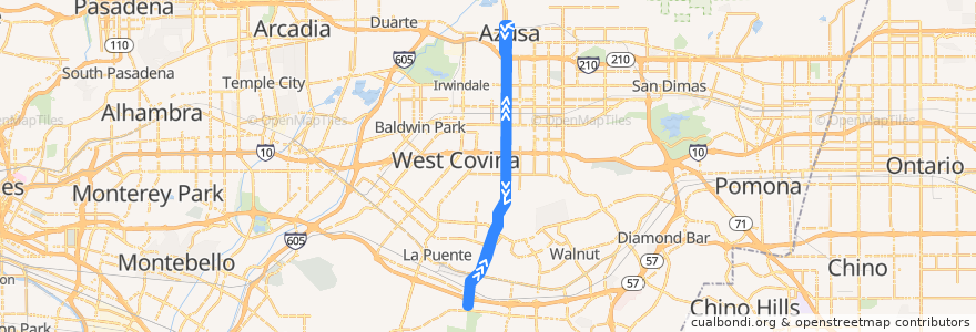 Mapa del recorrido Foothill Transit 280 de la línea  en Los Angeles County.