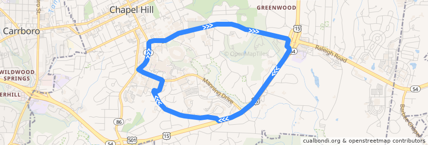 Mapa del recorrido CHT Route B de la línea  en Chapel Hill.