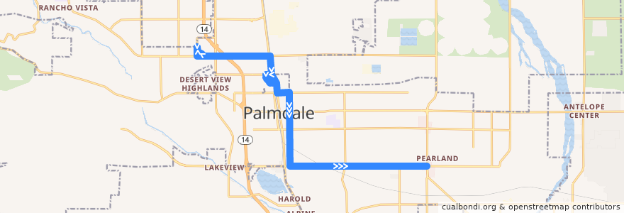 Mapa del recorrido AVTA 3 de la línea  en Palmdale.