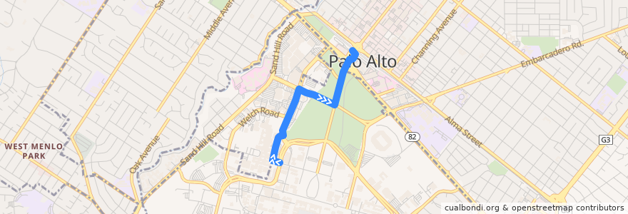 Mapa del recorrido Marguerite Y Express: Medical Center => Palo Alto Transit Center (evenings) de la línea  en Santa Clara County.