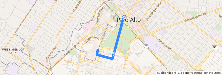 Mapa del recorrido Marguerite X Express: Palo Alto Transit Center => Medical Center (mornings) de la línea  en 圣克莱拉县.