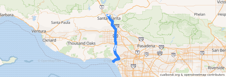 Mapa del recorrido SCT 102 Summer Beach Bus Route 2 de la línea  en Los Angeles County.