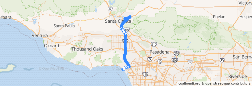 Mapa del recorrido SCT 101 Summer Beach Bus Route 1 de la línea  en Los Angeles County.