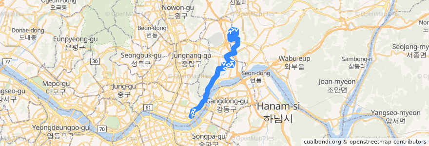 Mapa del recorrido 구리 버스 95번 de la línea  en Gyeonggi.