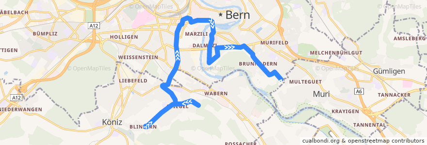 Mapa del recorrido Bus 19: Blinzern => Elfenau [sonntags] de la línea  en Verwaltungskreis Bern-Mittelland.