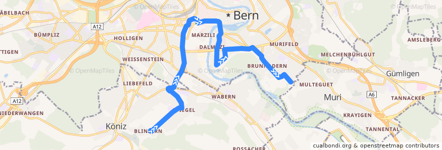 Mapa del recorrido Bus 19: Blinzern => Elfenau de la línea  en Verwaltungskreis Bern-Mittelland.