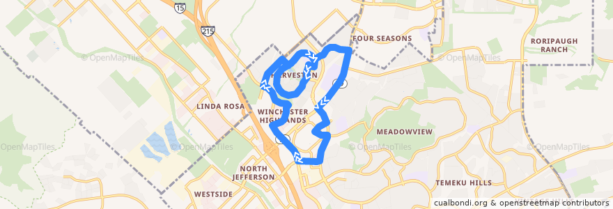 Mapa del recorrido RTA 55 Temecula Trolley de la línea  en Riverside County.