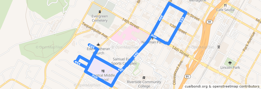 Mapa del recorrido RTA 50 Jury Trolley de la línea  en Riverside.