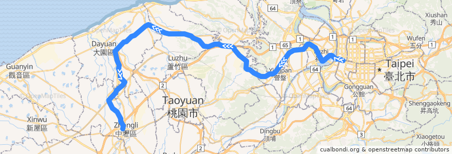 Mapa del recorrido 桃園國際機場捷運 台北->環北 de la línea  en 中華民國12浬領海外界線.