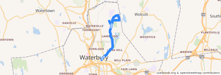 Mapa del recorrido CTtransit 416 North Main Street de la línea  en Waterbury.