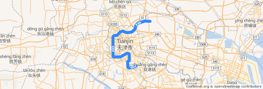 Mapa del recorrido 天津地铁6号线 de la línea  en تيانجين.