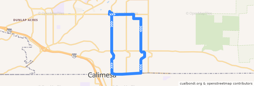 Mapa del recorrido Omnitrans 308 OmniGo Yucaipa de la línea  en Yucaipa.