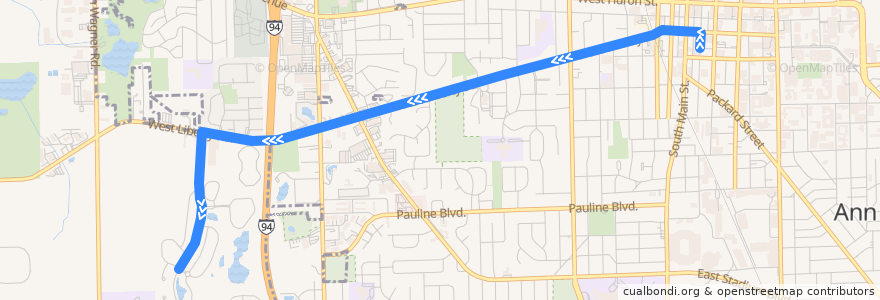 Mapa del recorrido Liberty to Scio Ridge de la línea  en Ann Arbor.