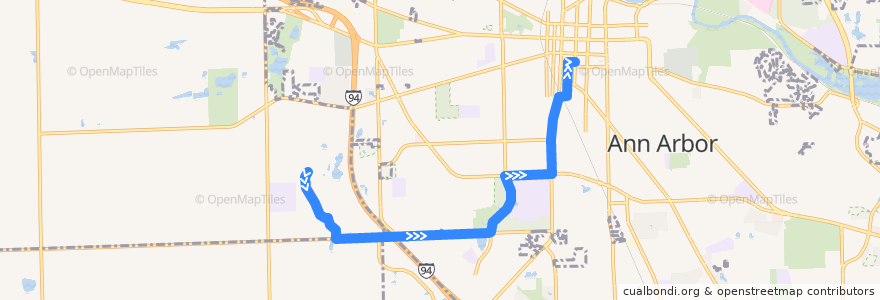 Mapa del recorrido Scio Church to Blake Transit Center de la línea  en Washtenaw County.