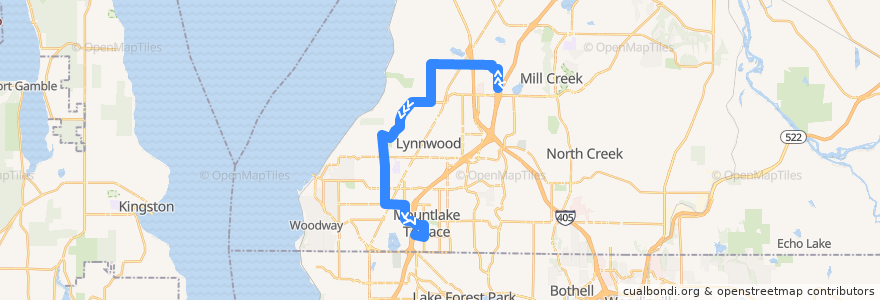 Mapa del recorrido Community Transit Route 119 (to Mountlake Terrace) de la línea  en Snohomish County.