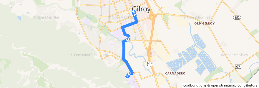Mapa del recorrido VTA 86: Gilroy Transit Center => Gavilan College de la línea  en Gilroy.