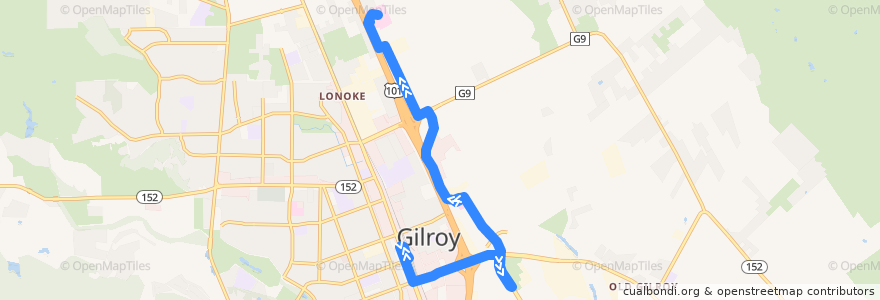Mapa del recorrido VTA 84: Gilroy Transit Center => Saint Louise Regional Hospital de la línea  en Gilroy.