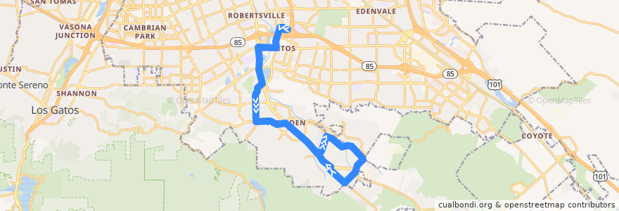 Mapa del recorrido VTA 83: Ohlone/Chynoweth => Almaden & McKean de la línea  en San Jose.
