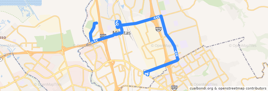 Mapa del recorrido VTA 47: Milpitas BART => McCarthy Ranch de la línea  en Milpitas.