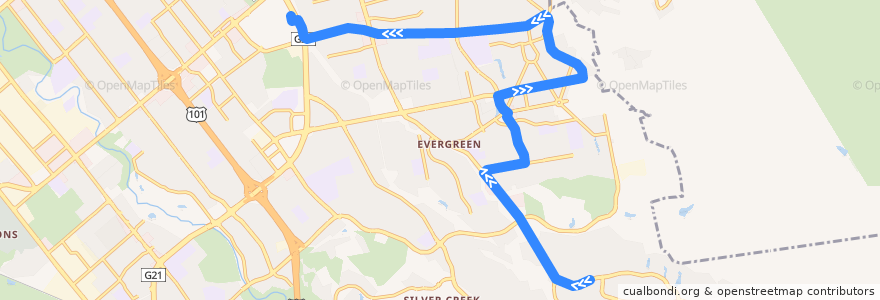 Mapa del recorrido VTA 39: The Villages => Eastridge Transit Center de la línea  en San Jose.