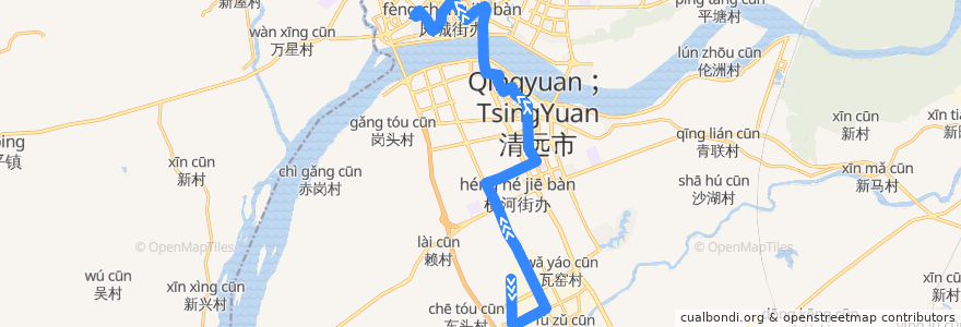 Mapa del recorrido 清远203路公交（华南863科技创新园→西门塘公交总站） de la línea  en 칭청구.