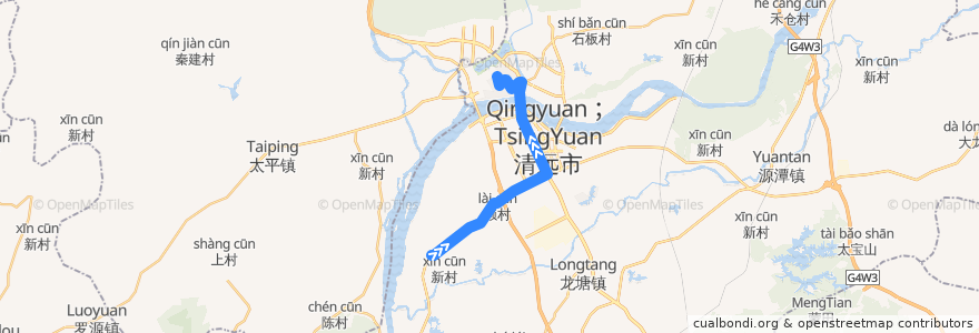 Mapa del recorrido 清远211路公交（清远监狱→西门塘直街） de la línea  en 清城区.