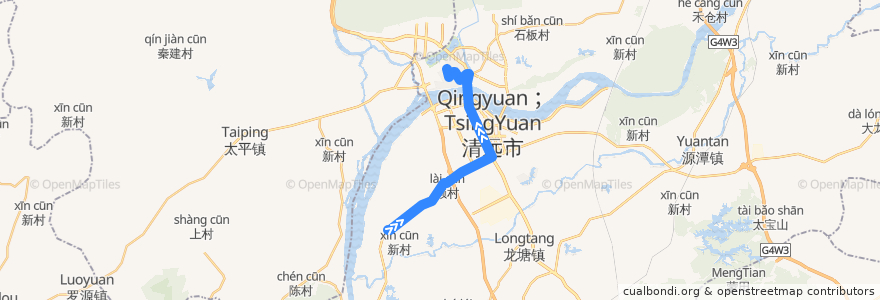 Mapa del recorrido 清远211路公交（清远监狱→西门塘直街） de la línea  en 清城区 (Qingcheng).