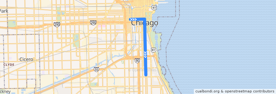Mapa del recorrido Bronzeville/Union Station de la línea  en Chicago.