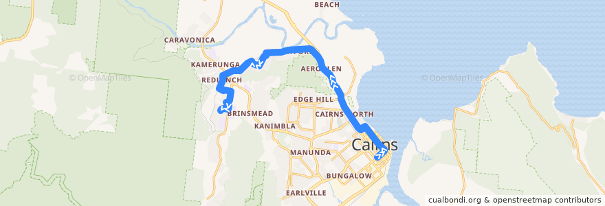 Mapa del recorrido Bus 121: City => Redlynch de la línea  en Cairns Regional.