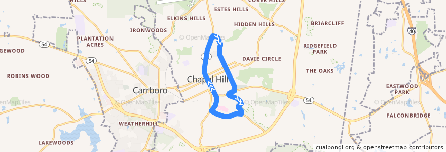Mapa del recorrido CHT Route A Limited de la línea  en Chapel Hill.