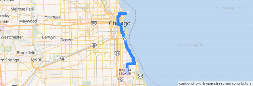 Mapa del recorrido Hyde Park Express de la línea  en Chicago.