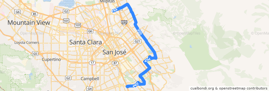 Mapa del recorrido VTA 71: Milpitas BART => Capitol de la línea  en Santa Clara County.