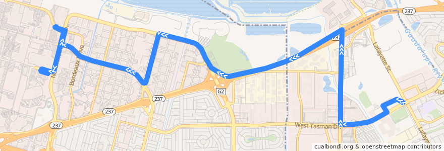 Mapa del recorrido VTA 826: Great America Amtrak/ACE => Lockheed Martin Transit Center (mornings) de la línea  en Santa Clara County.