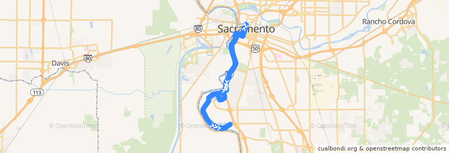 Mapa del recorrido SacRT 3 Riverside Express de la línea  en Sacramento.