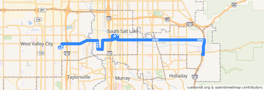 Mapa del recorrido UTA Route 33 3300 South (to Wasatch Boulevard) de la línea  en Salt Lake County.