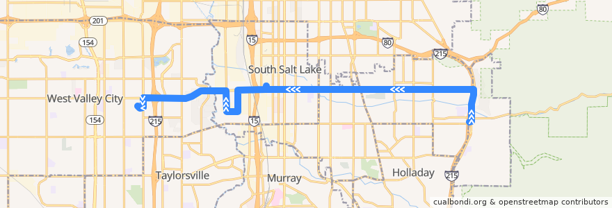 Mapa del recorrido UTA Route 33 3300 South (to West Valley Central Station) de la línea  en Salt Lake County.