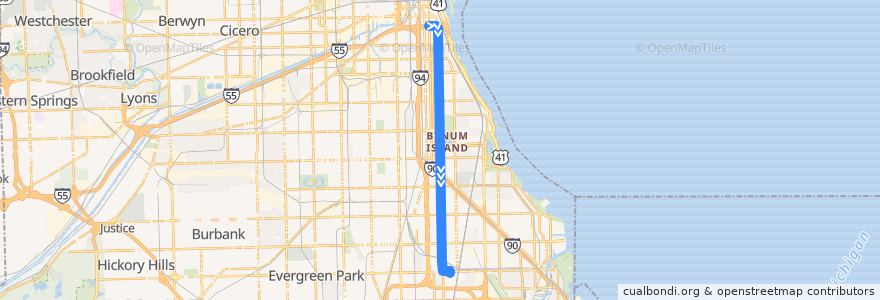 Mapa del recorrido King Drive de la línea  en Chicago.