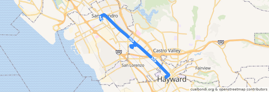 Mapa del recorrido AC Transit 10: San Leandro BART => Hayward BART de la línea  en アラメダ郡.