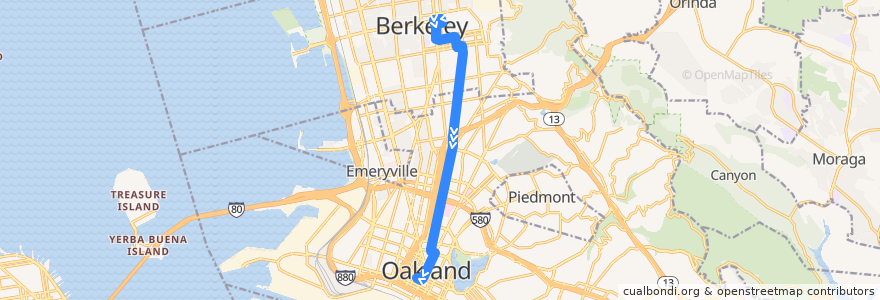 Mapa del recorrido AC Transit 6: Downtown Berkeley => Downtown Oakland de la línea  en Alameda County.