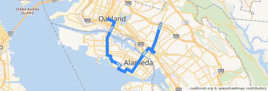 Mapa del recorrido AC Transit 20: Dimond District => Downtown Oakland de la línea  en Аламида.