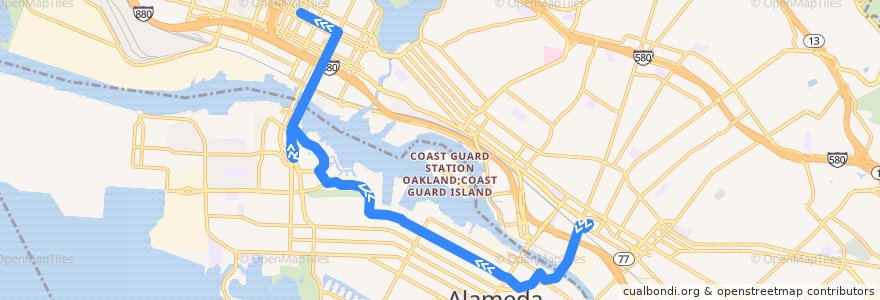 Mapa del recorrido AC Transit 19: Fruitvale BART => Downtown Oakland de la línea  en 앨러미다 군.