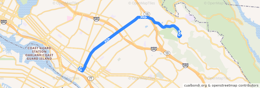 Mapa del recorrido AC Transit 54: Fruitvale BART => Merritt College de la línea  en Oakland.
