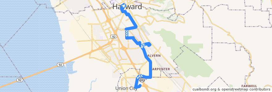 Mapa del recorrido AC Transit 41: Hayward BART => Union Landing Transit Center de la línea  en Hayward.