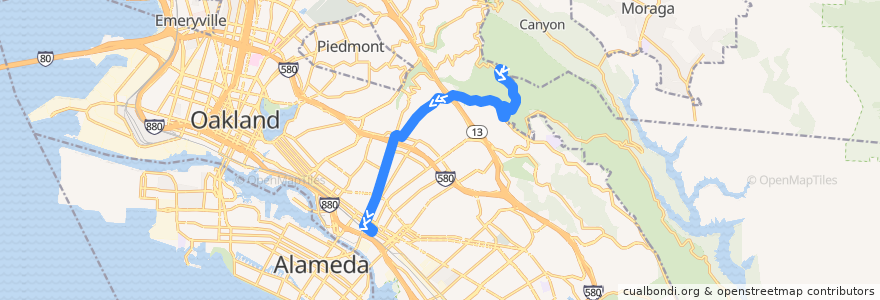 Mapa del recorrido AC Transit 339: Chabot Space and Science Center => Fruitvale BART de la línea  en Аламида.
