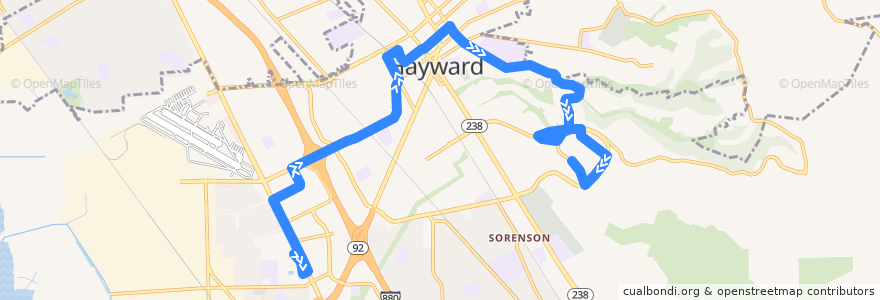 Mapa del recorrido AC Transit 60: Chabot College => CSU East Bay de la línea  en Hayward.