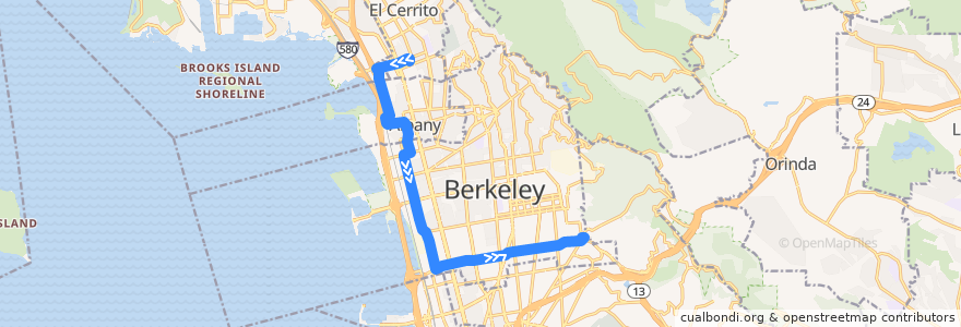 Mapa del recorrido AC Transit 80: El Cerrito Plaza BART => Claremont District de la línea  en مقاطعة ألاميدا (كاليفورنيا).