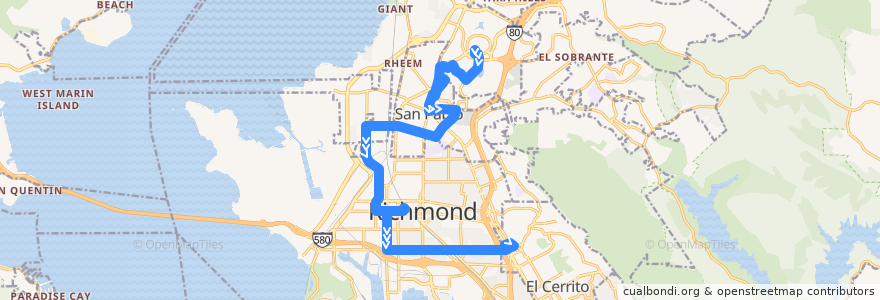Mapa del recorrido AC Transit 76: Hilltop Mall => El Cerrito del Norte BART de la línea  en Richmond.